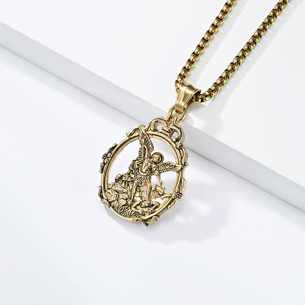 Planderful St Michael Archangel Pendant Necklace Unisex Protective Symbol For Everyday Wear