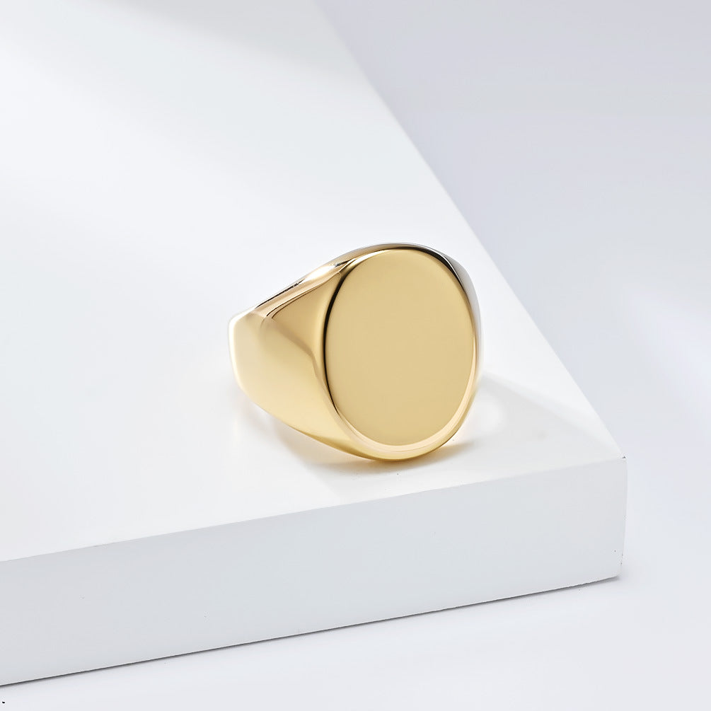 Planderful Tungsten Ring For Men Gold Oval Seal Durable Modern Everyday Fashion For Everyday Style
