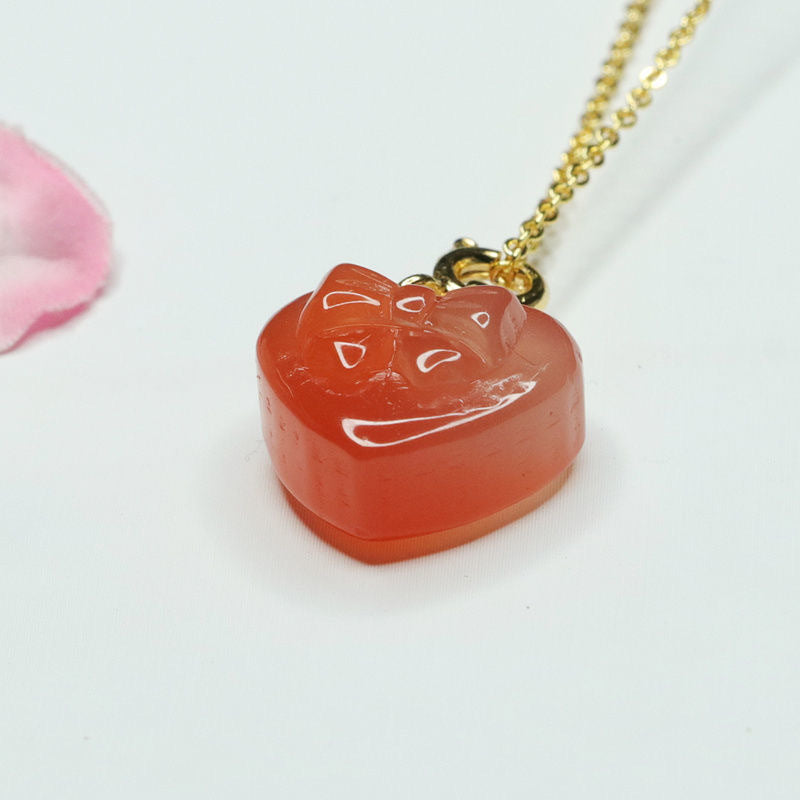 Yanyuan Agate Heart Bow Pendant — No Chain