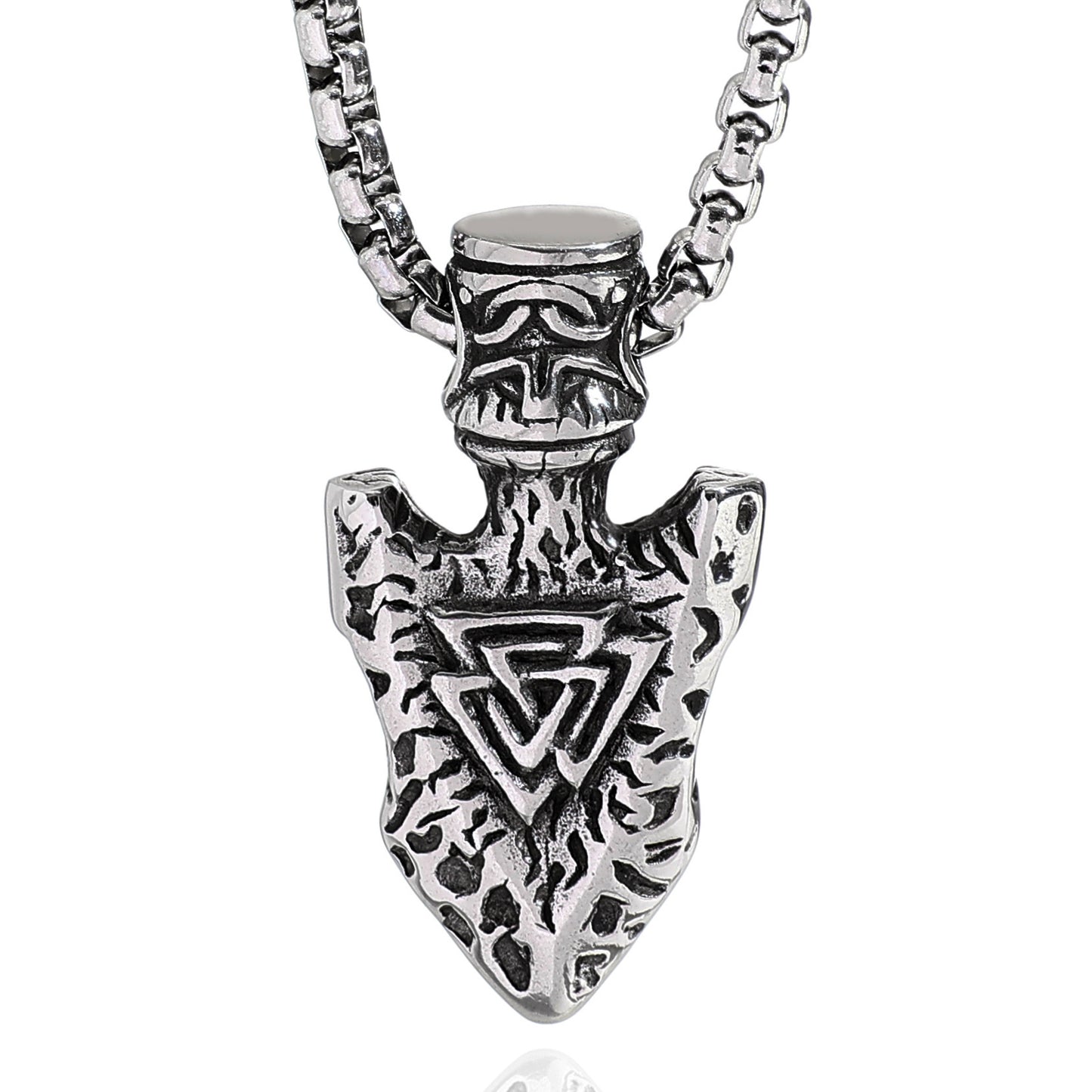 Planderful Nordic Viking Triangle Rune Spear Pendant Necklace Durable Stainless Steel For Men Hip Hop Punk Fashion