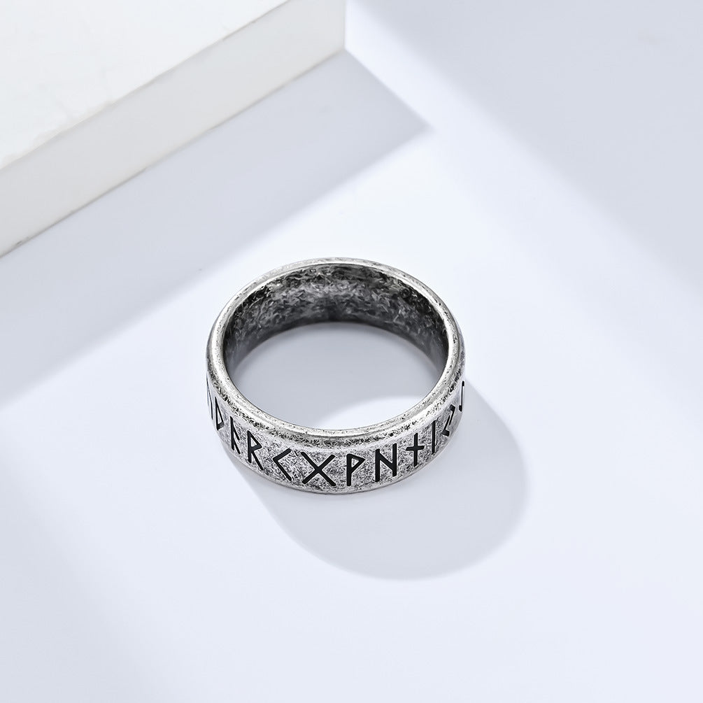 Vintage Nordic Viking Luhn Text Titanium Steel Men's Ring