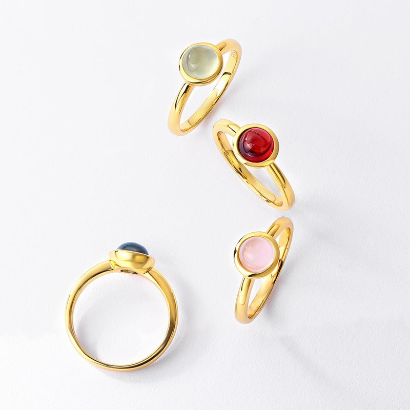 S925 Sterling Silver Gold-Plated Natural Garnet Geometric Ring