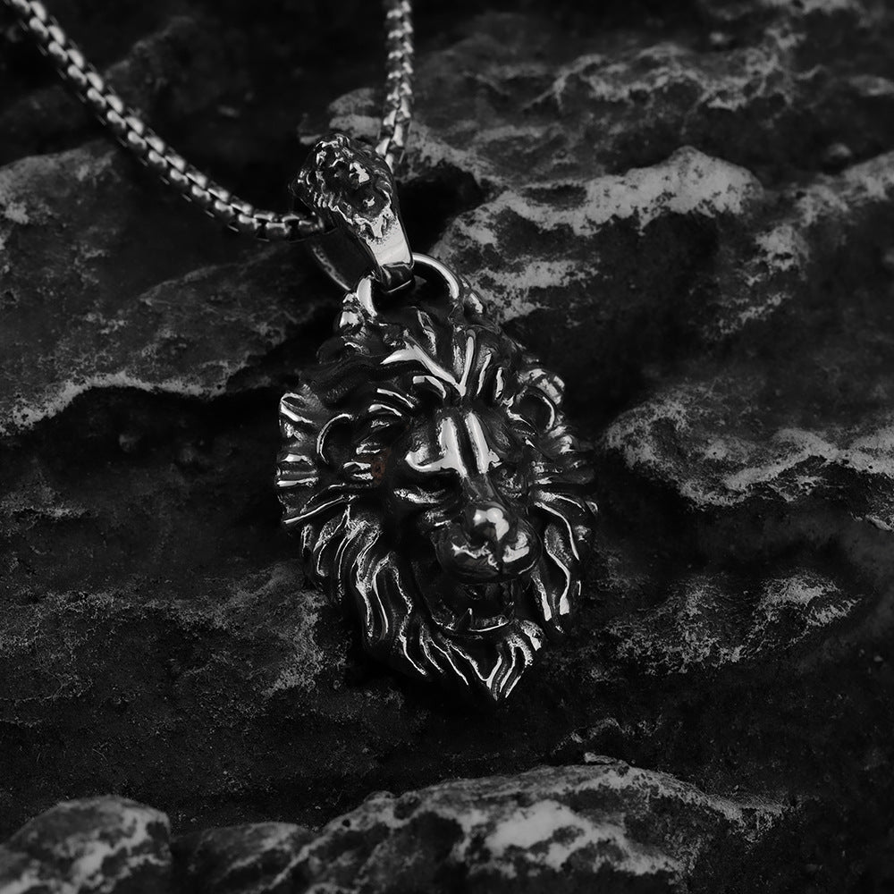 Hip-Hop European And American Lion Pendant Stainless Steel Necklace