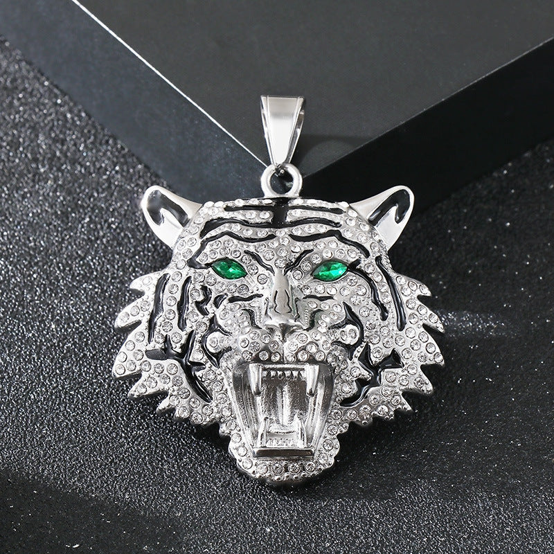 Planderful Hipster Tiger Head Pendant For Men Zircon Inlay