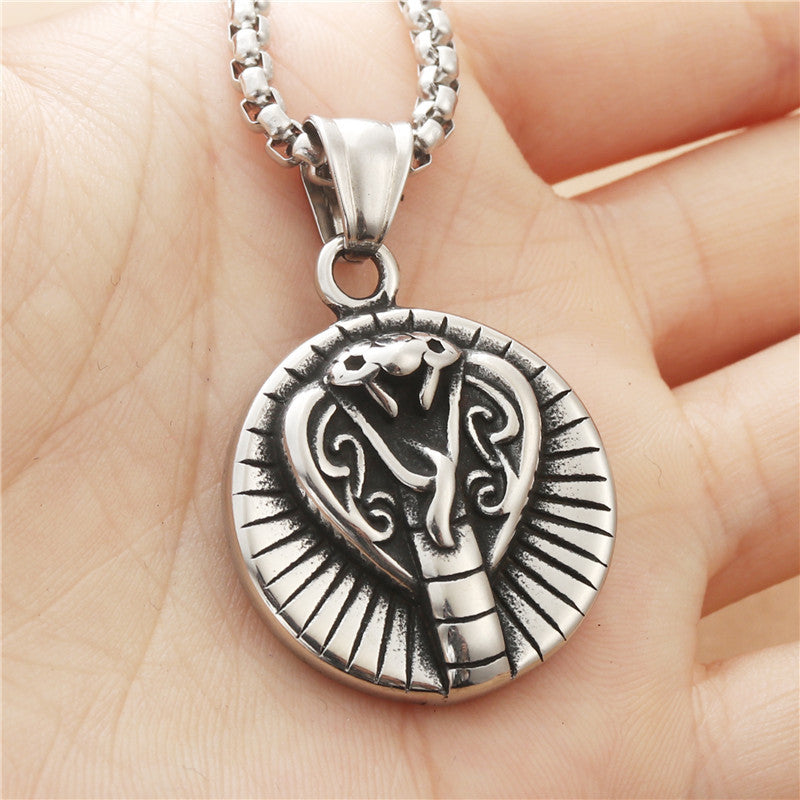 Personalized Retro Titanium Steel Cobra Pendant Necklace for Trendy Men