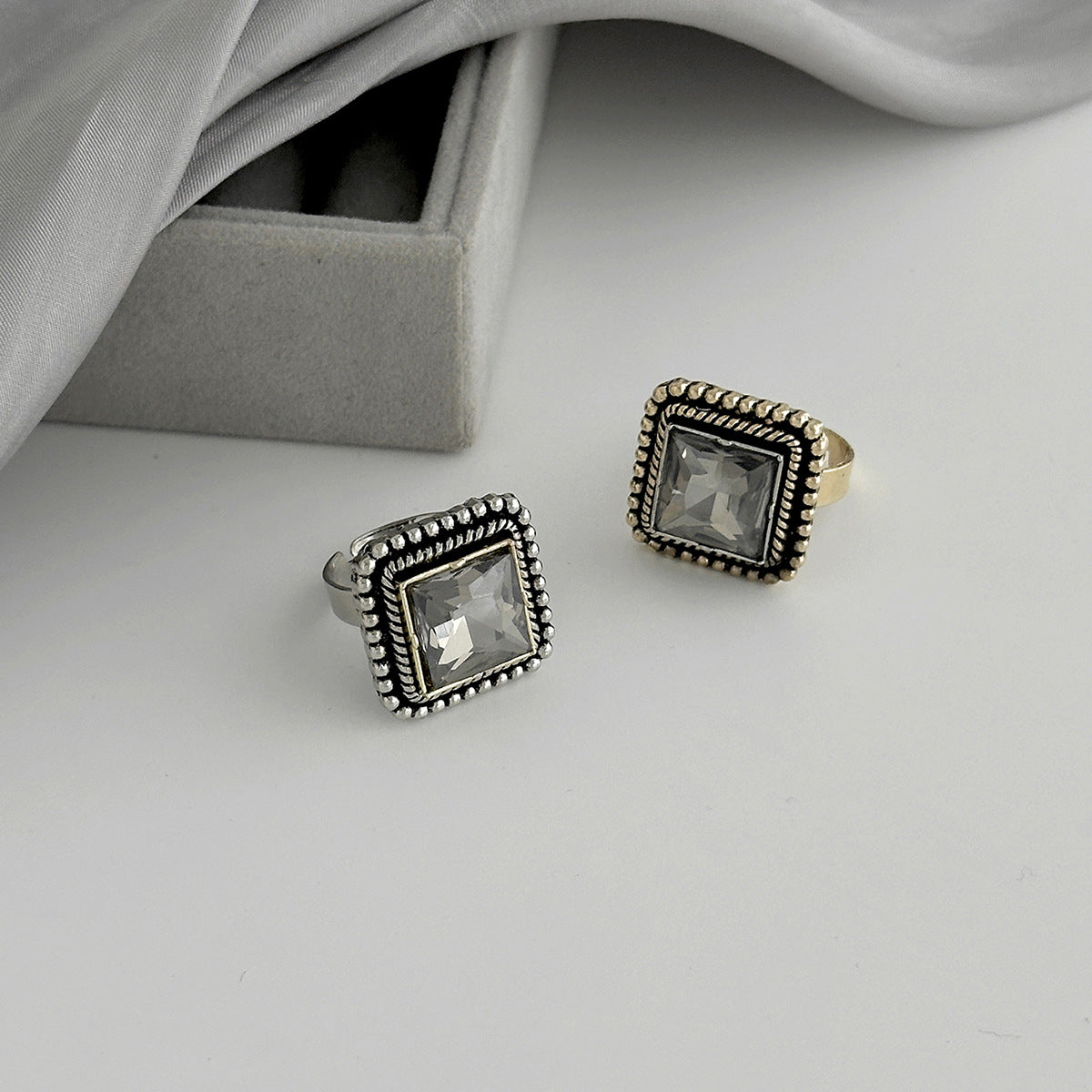 Planderful Vienna Verve Vintage Geometric Inlaid Zircon Open Ring Handcrafted Statement Jewelry For Women