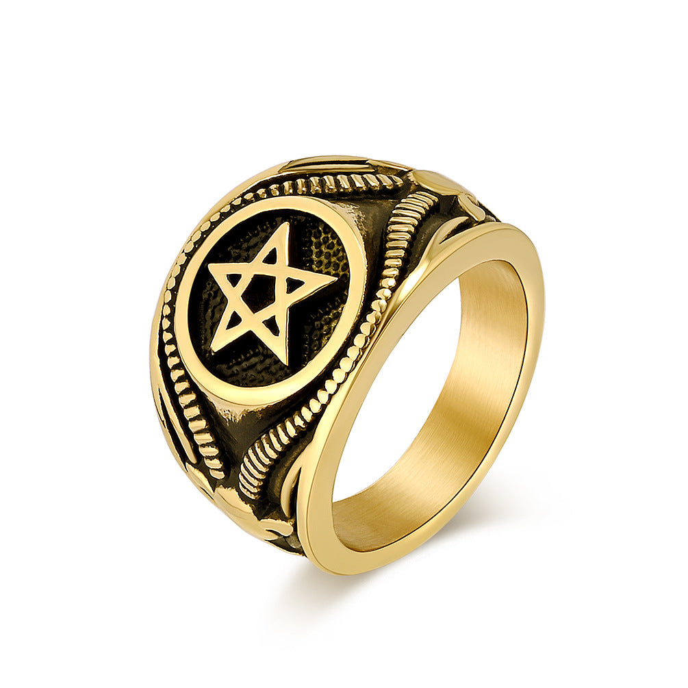 Planderful Gothic Pentagram Ring For Men Durable Titanium Steel Vintage Dark Wind Style For Modern Gothic Jewelry Lovers