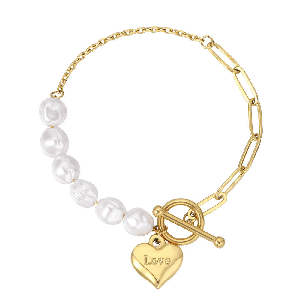 Planderful Pearl Heart Bracelet For Women And Men Minimalist Chic Protection Statement Jewelry