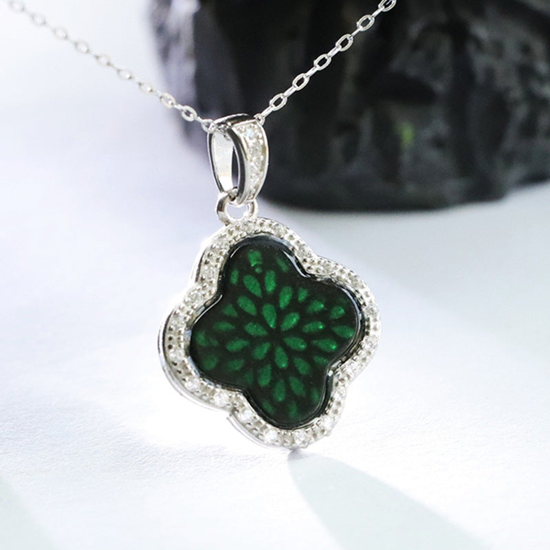 Sterling Silver Four-Leaf Clover Jade Necklace