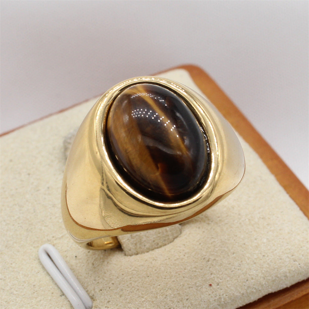 Planderful Titanium Steel Ring Unisex Retro Court Style Oval Design For Everyday Fashion Lovers