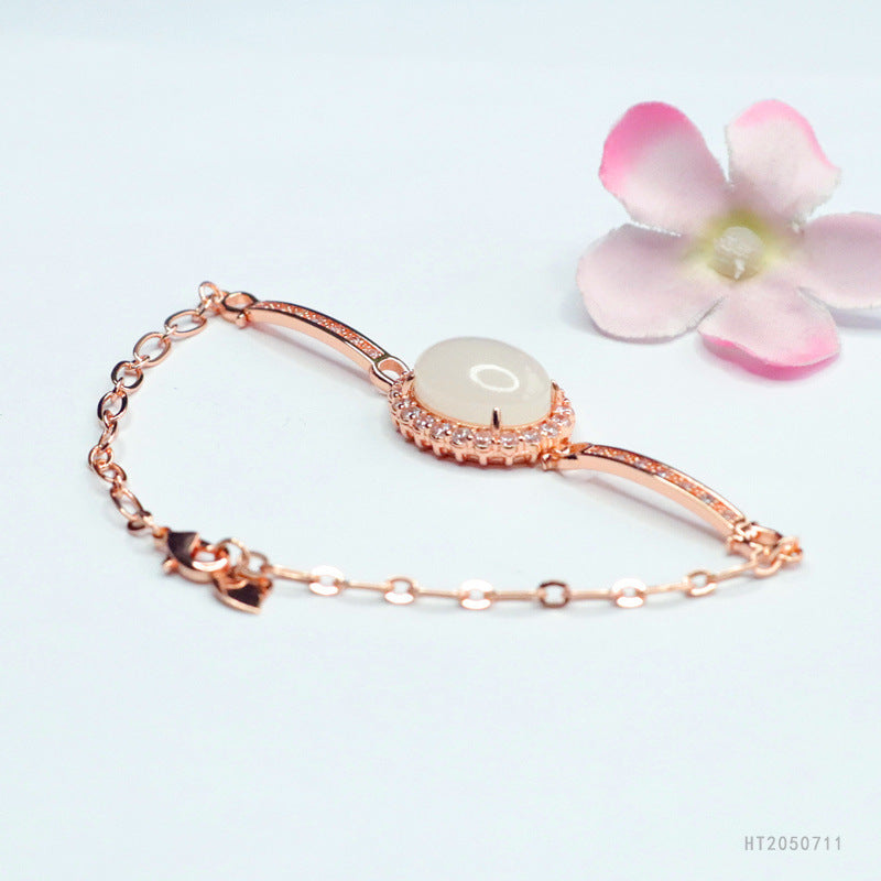 Hetian White Jade Oval Stone Bracelet