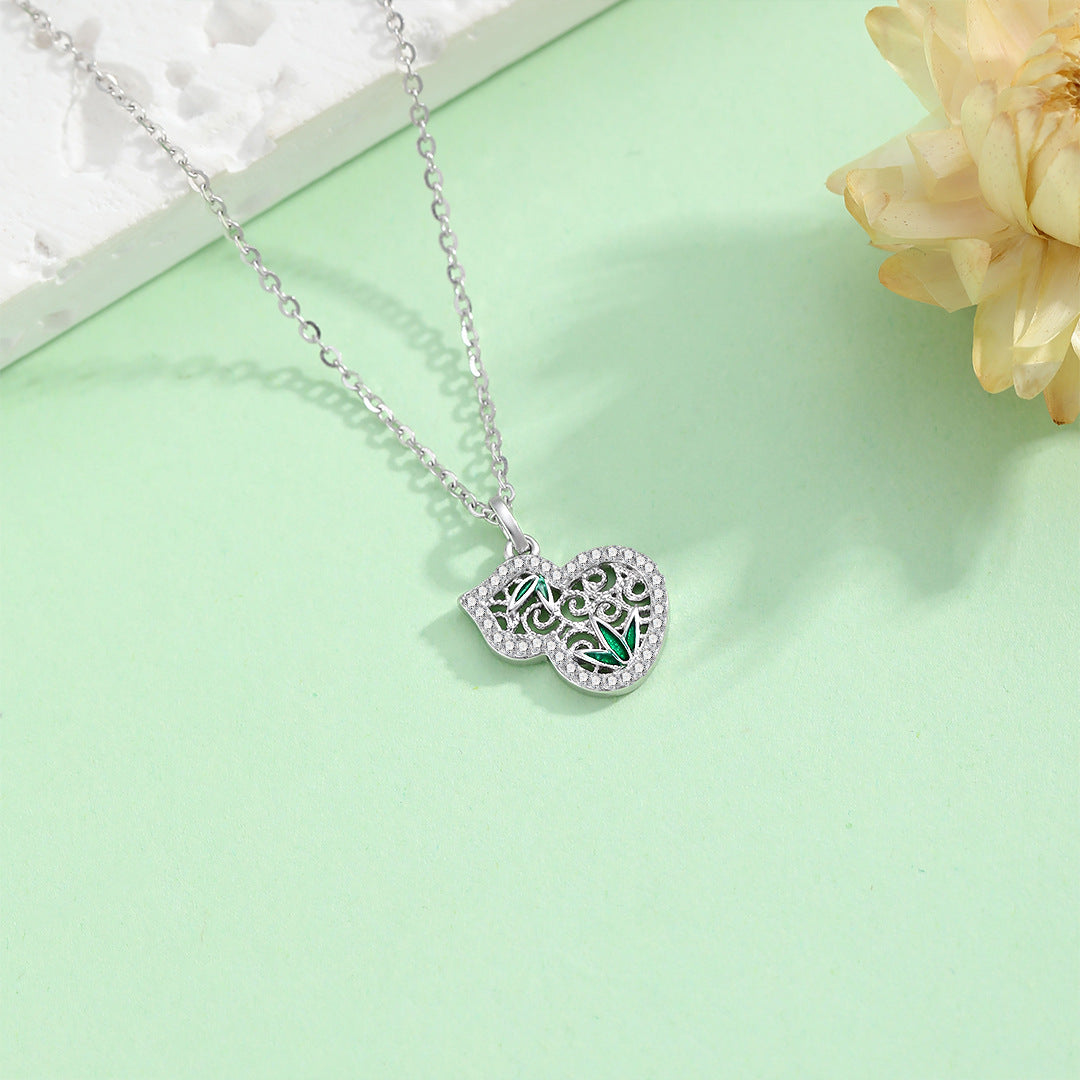 Planderful Zircon Hollow Gourd Necklace Sterling Silver For Women Gift For Girlfriend