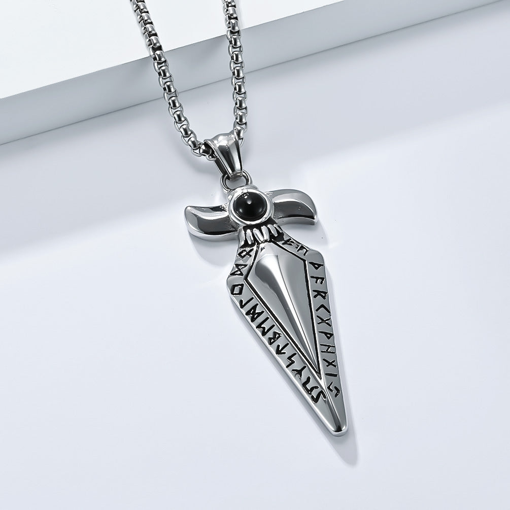 Planderful Viking Spearhead Necklace Titanium Steel Mens Jewelry Nordic Retro Style Bold Statement