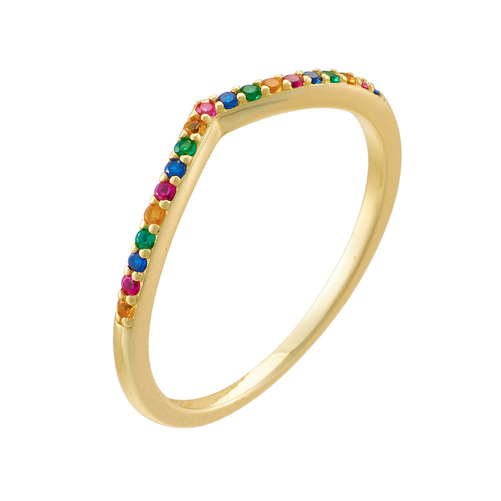 Jewelry S925 Sterling Silver Colored Zircon Ring Index Finger Ring Micro-Colored Zircon Ring