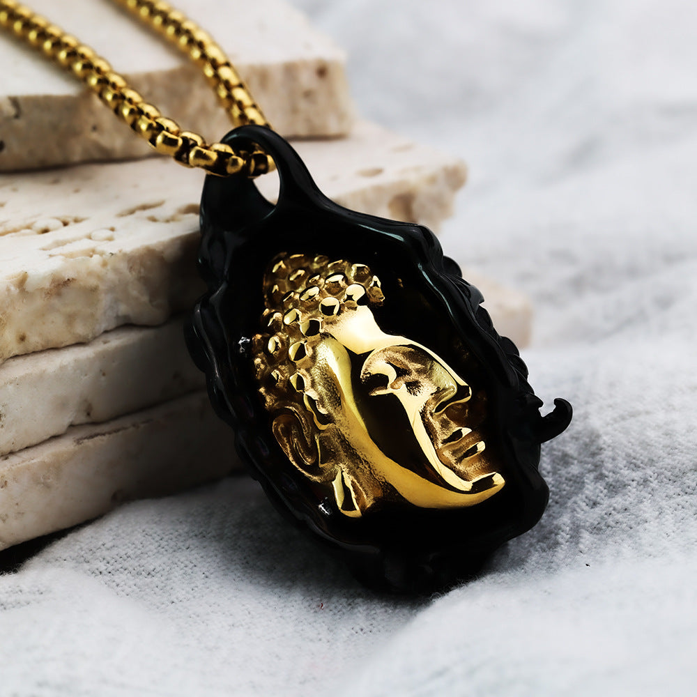 Planderful Stainless Steel Necklace Evil Buddha Logo For Men Pendant Jewelry Durable Bold Design Everyday Genie