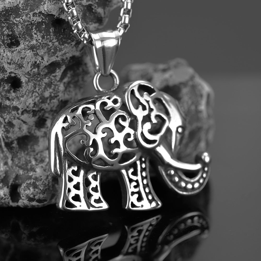 Retro Stainless Steel Men's Pendant Personalized Elephant Necklace