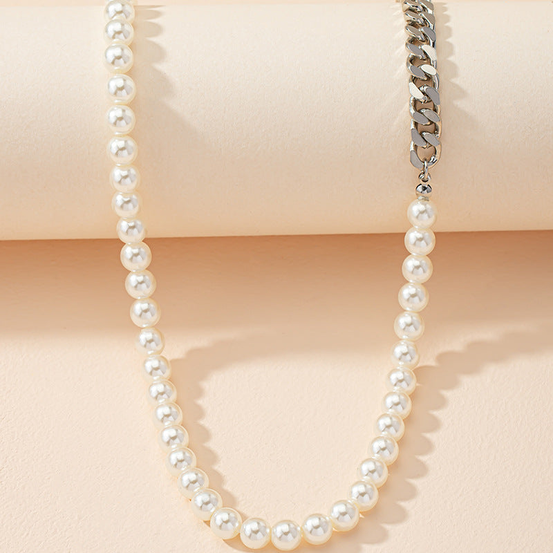 Pearlescent Charm Collar Necklace with Unique Patchwork Design