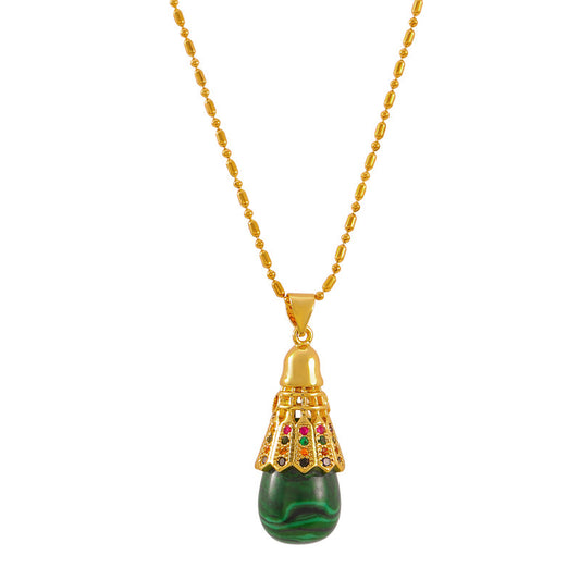 Chinese Charm Malachite Necklace with Zircon Accents