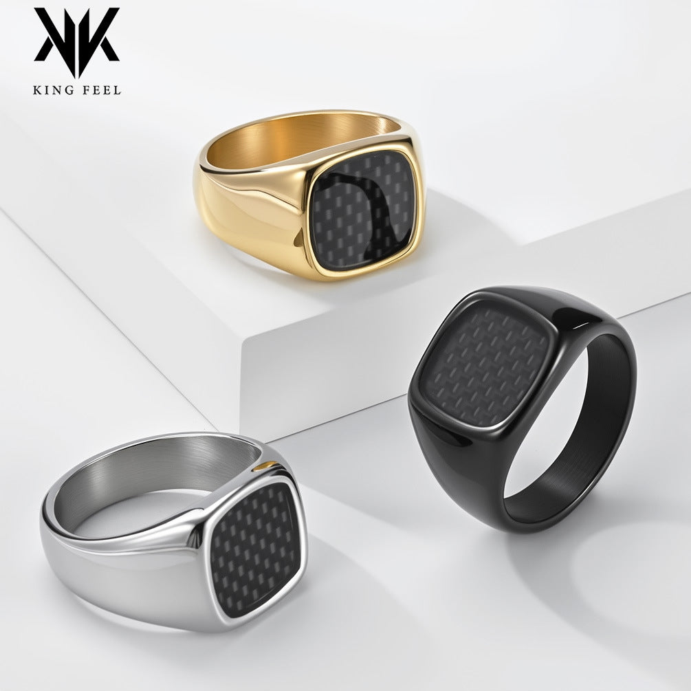 Minimalist Stainless Steel Carbon Fiber Ring Men's