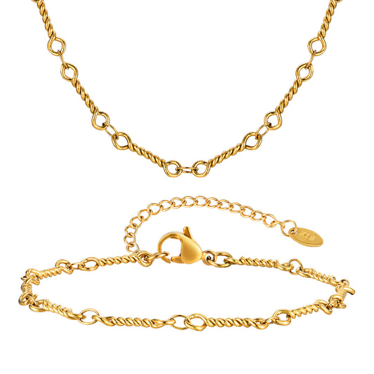 Stainless Steel Twisted Interlocking Gold Bracelet Necklace Women's