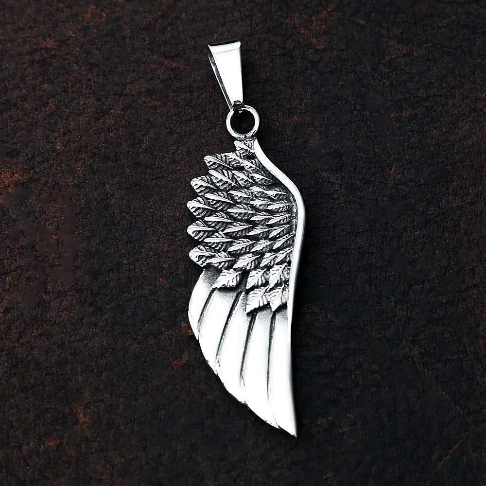 Vintage Angel Feather Stainless Steel Pendant Necklace