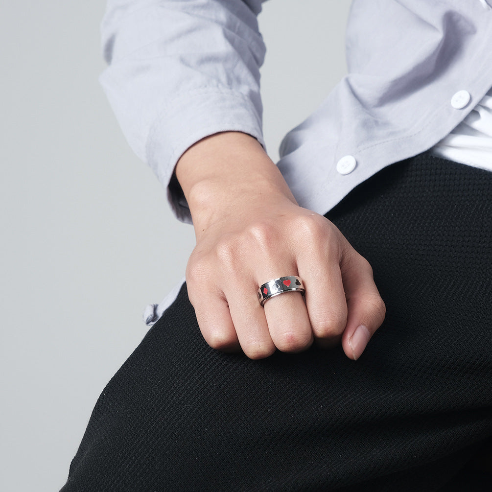 Spades Hearts Plum Blossom Square Playing Card Pattern Ring