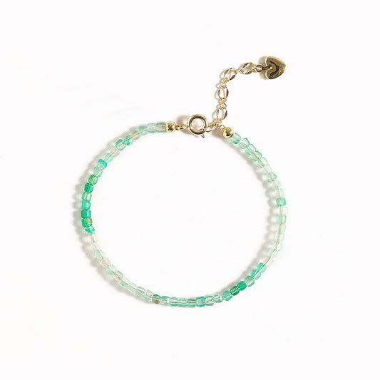 Antique Style 14K Gold-Plated Ultra-Thin Green Agate Bracelet with Sterling Silver Needle