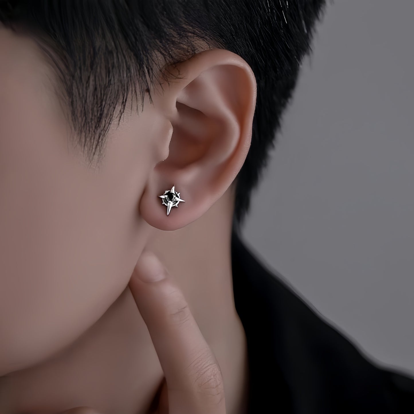 New Sterling Silver 999 Polaris Stud Earrings for Men