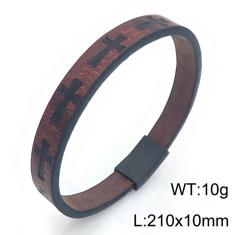 Western Nautical Anchor Cross Leather Rope Bracelet 10mm Embossed Totem Imitation