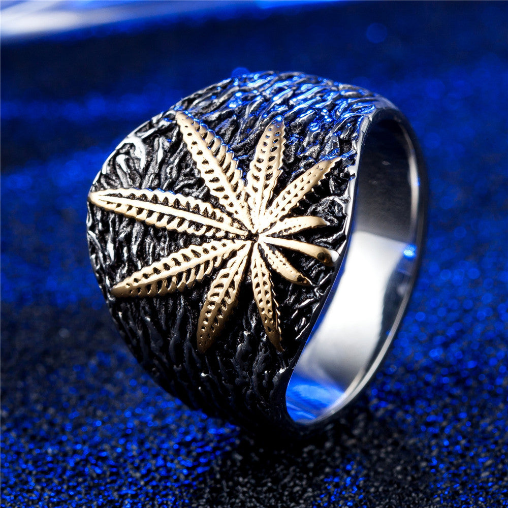Retro Punk Hip Hop Maple Leaf Titanium Steel Men's Ring