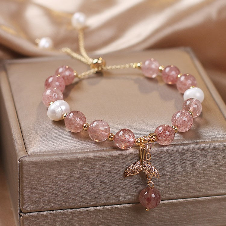Strawberry Quartz Crystal Fish Bracelet