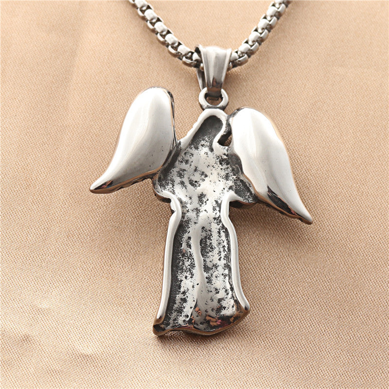 Titanium Steel Angel Wings Pendant Necklace for Men - Retro Punk Style