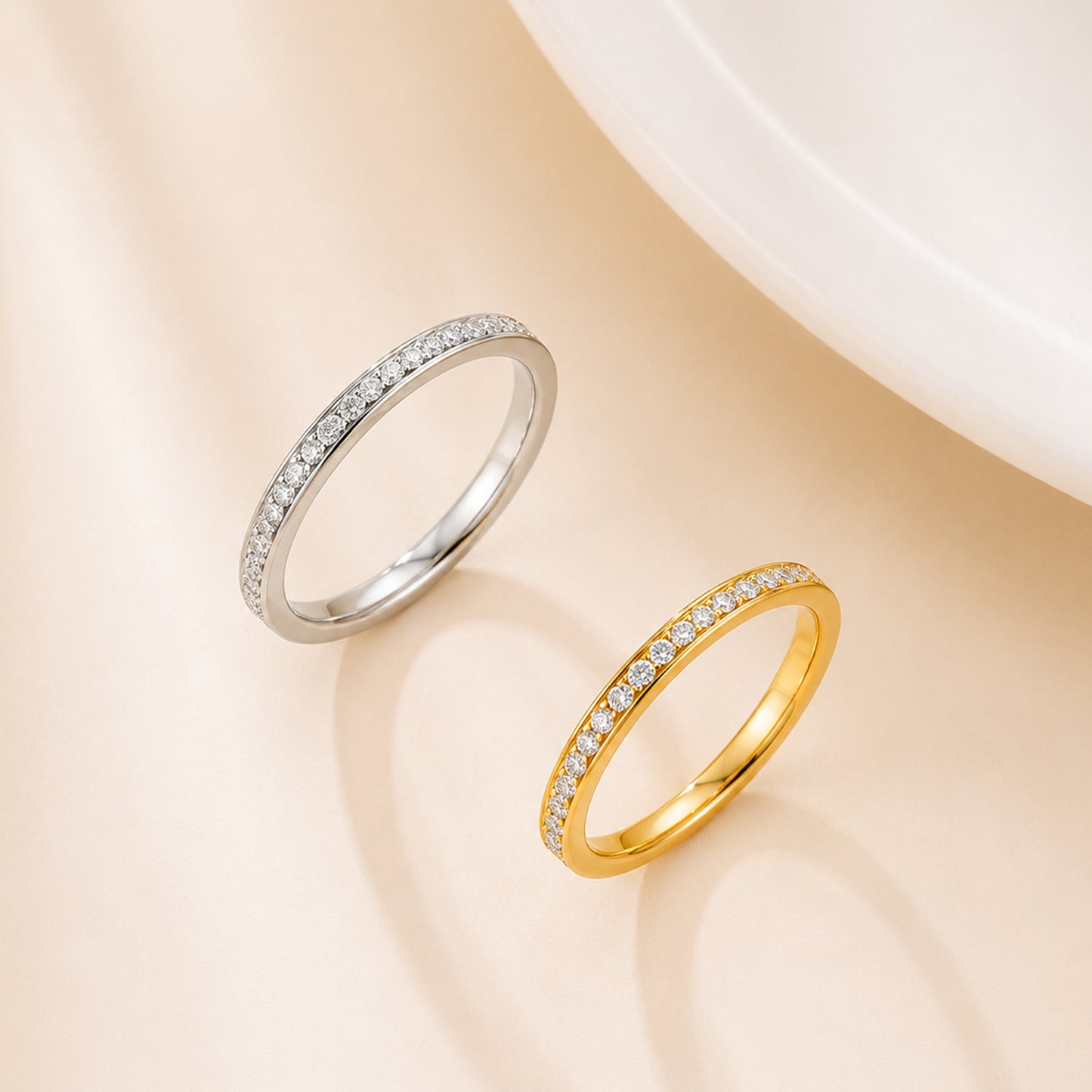 Planderful Collection Everyday Genie Stainless Steel Two Tone 2mm Zircon Ring For Couples
