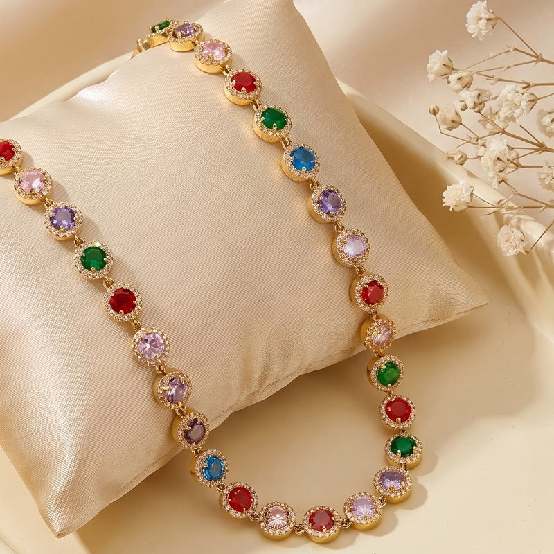 Light Color Zircon Ball Necklace, Court Style, Collarbone Chain, Stainless