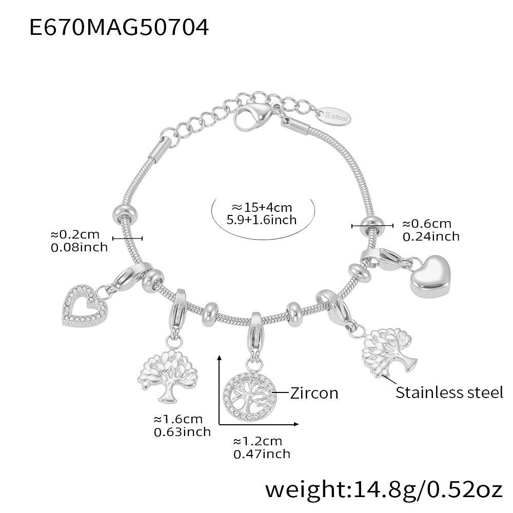 Planderful Tree Of Life Zircon Bracelet Women Stainless Gold