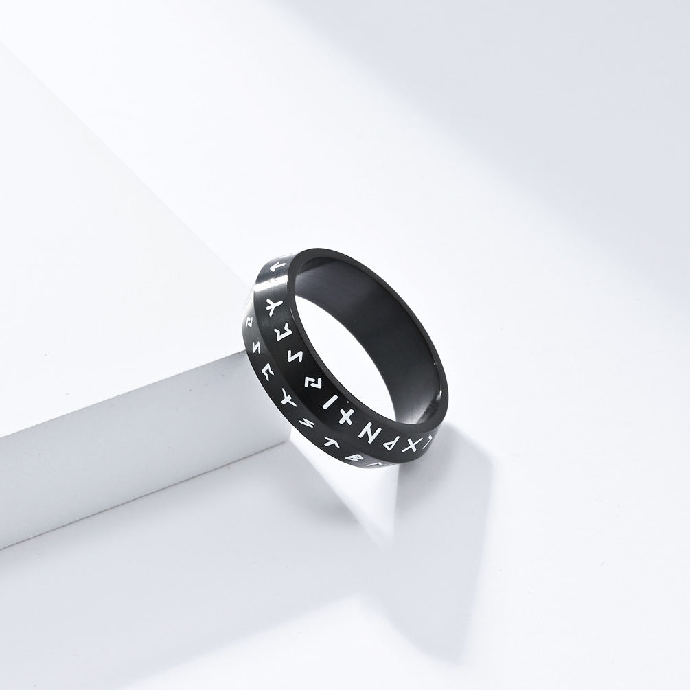 Planderful Viking Text Stainless Steel Ring For Men With Double Beveled Style Everyday Genie