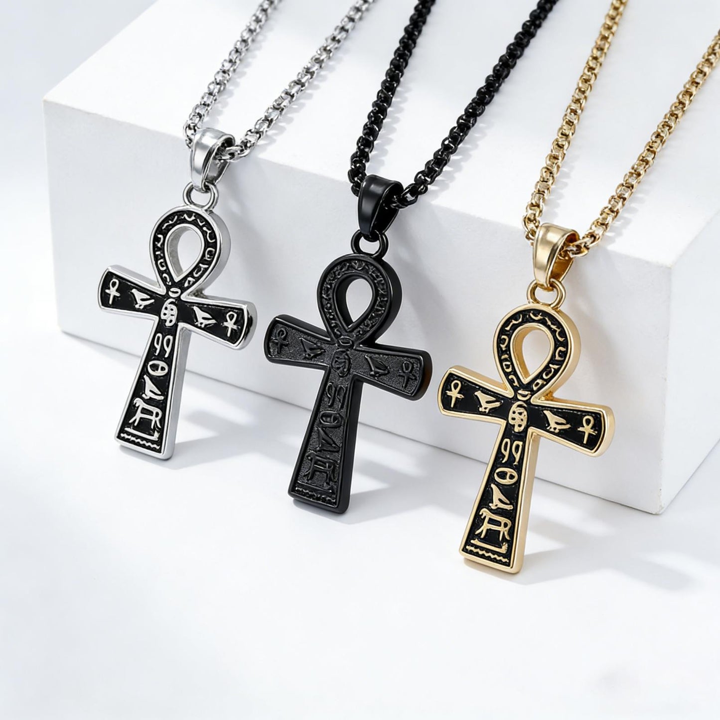 Planderful Everyday Genie Unisex Stainless Steel Anka Cross Necklace Retro Street Style Pendant