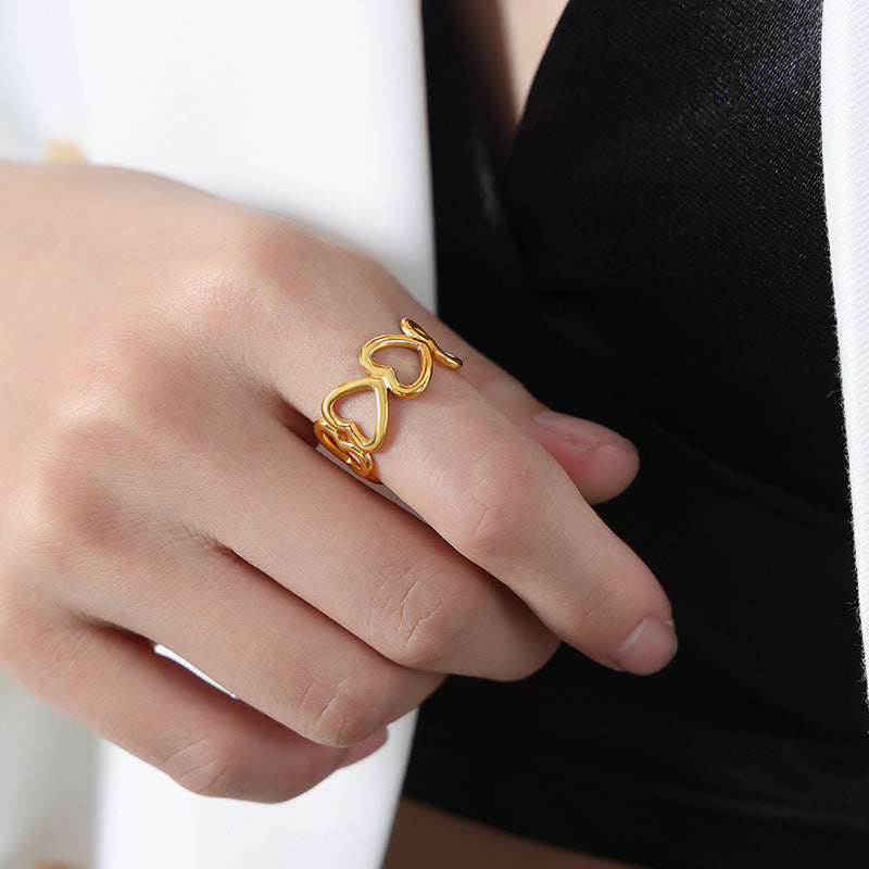 Elegant Mother of Pearl Open Ring in Titanium Steel - Luxury Fashion Jewelry for Women