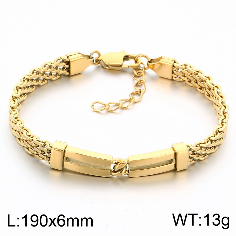 Including Extension Chain – Layered Hollow Curved Bar Mesh Chain Stainless Steel Bracelet