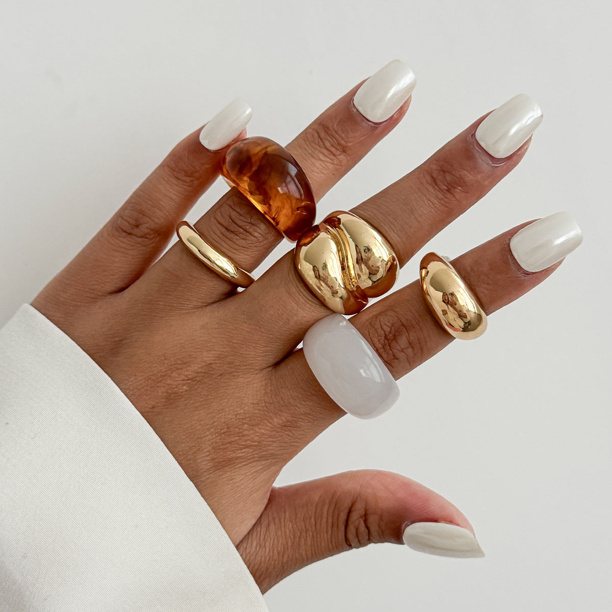 Planderful Geometric Landscape Ring Set With Resin Inlay Vienna Verve Collection Statement Jewelry For Women