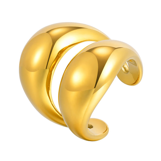 Women's Stainless Steel Gold-Plated Double-Layer Curved Opening Ring