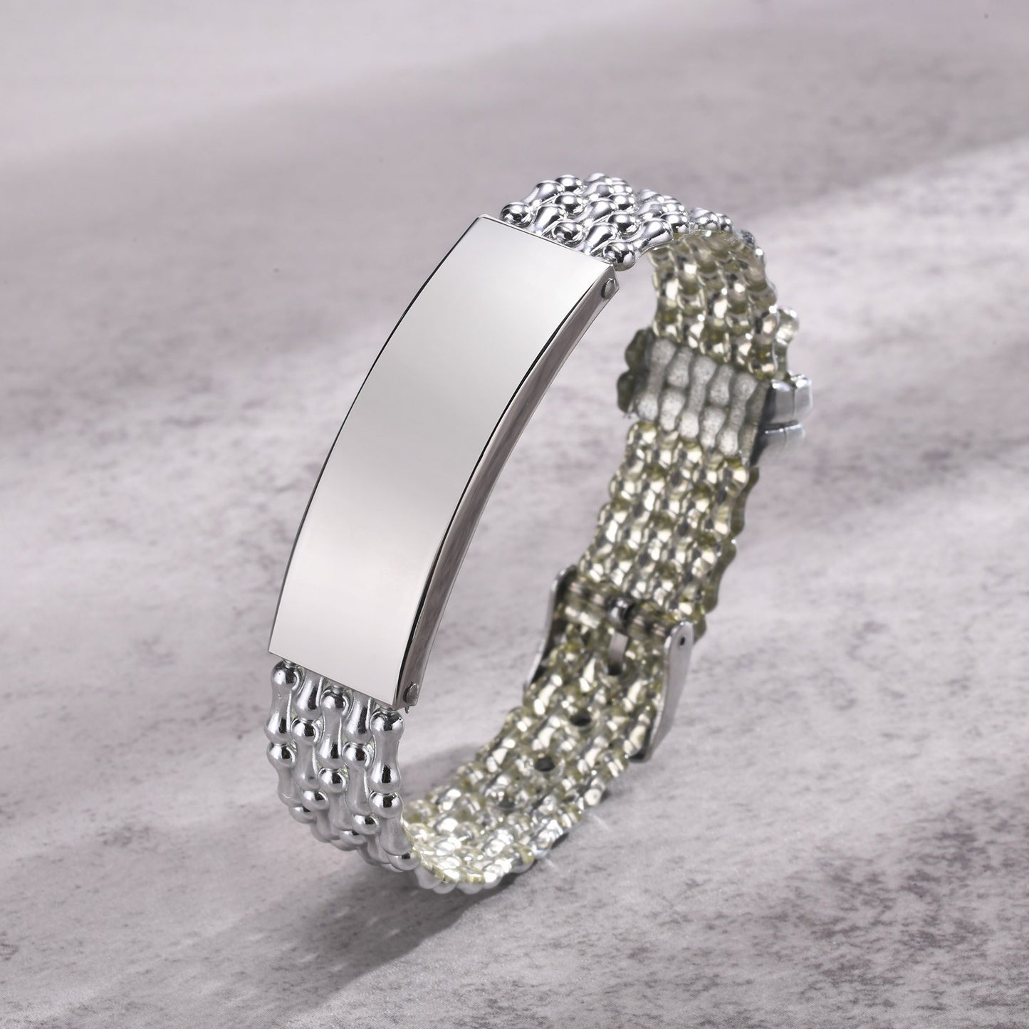 Jewelry Stainless Steel Curved Brand Black PVC Strap Bracelet Universal for Men and Women