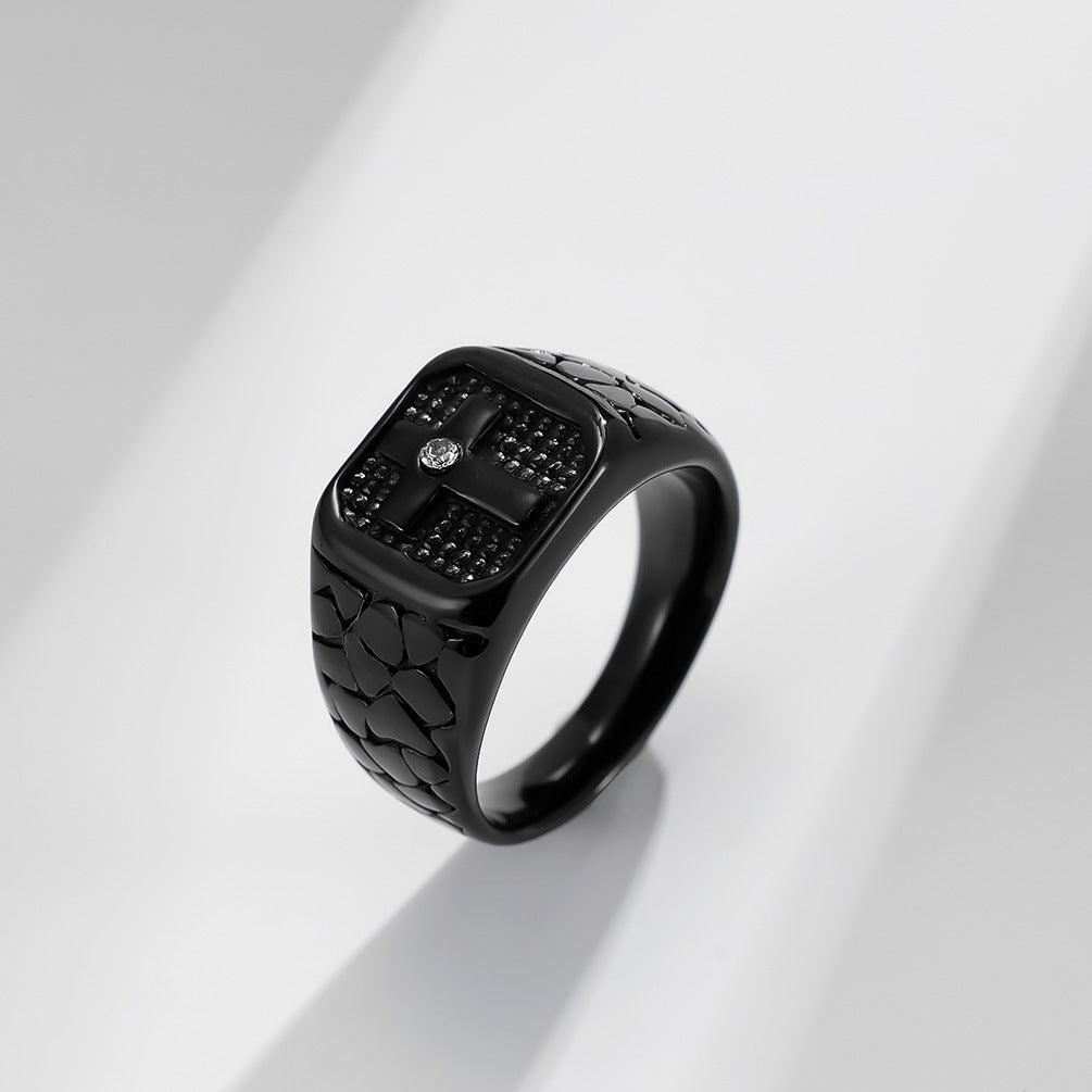 Zircon Ring – Vintage Cross Punk Mens Ring