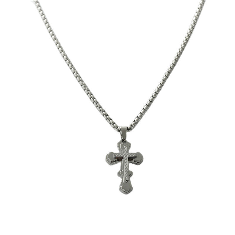 Personalized Retro Titanium Steel Cross Pendant Necklace for Men - Trendy Stainless Steel Design