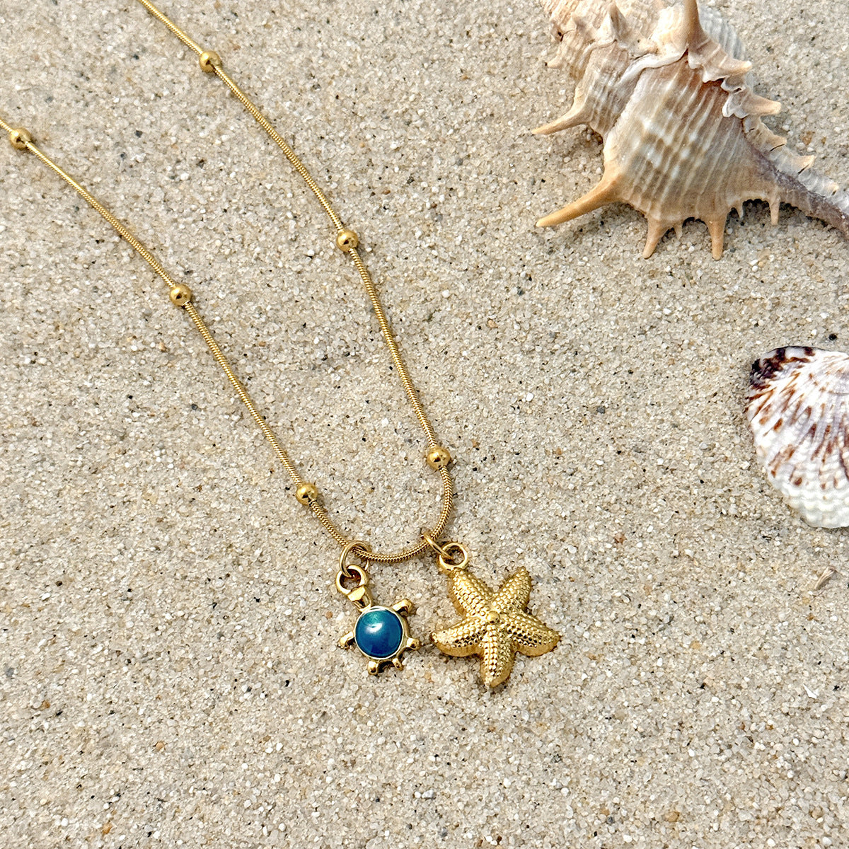 Holiday Wind Small Fish Turtle Pendant Necklace Ocean Wind Coral Starfish Fine