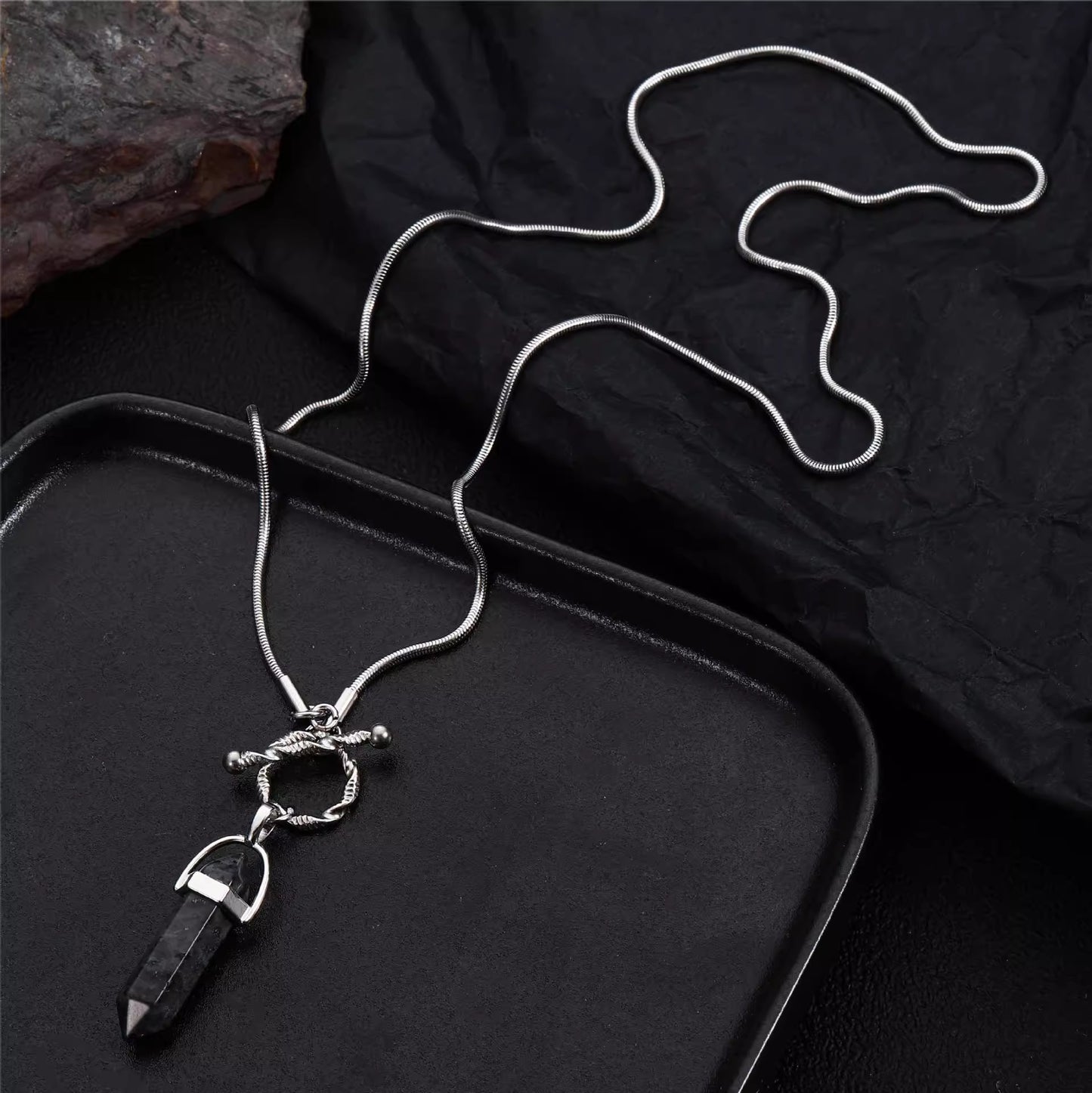 Planderful Jewelry Titanium Hexagonal Pillar Pendant Necklace Stainless Steel Modern Luxury