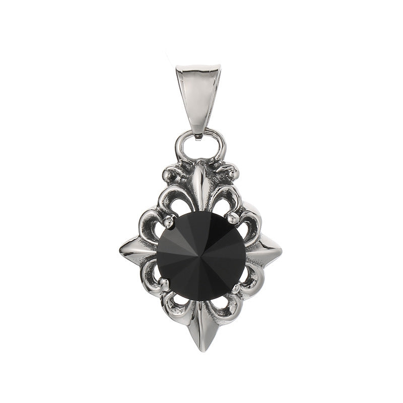 Old Versatile Zircon Cross Flower Sweater Chain, Retro Crown Stainless Steel Men's Pendant. Necklace
