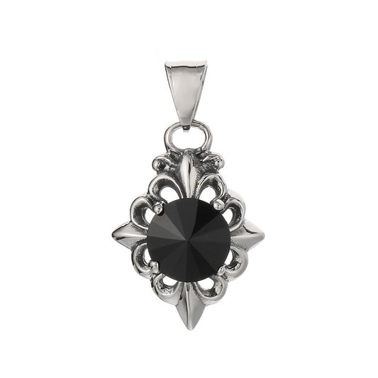 Old Versatile Zircon Cross Flower Sweater Chain, Retro Crown Stainless Steel Men's Pendant. Necklace
