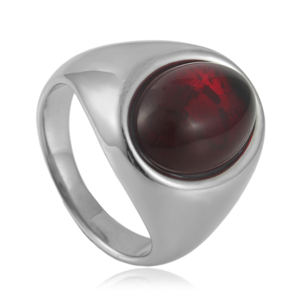 Planderful Titanium Steel Multi Color Stone Ring For Men And Unisex Punk Retro Statement Jewelry