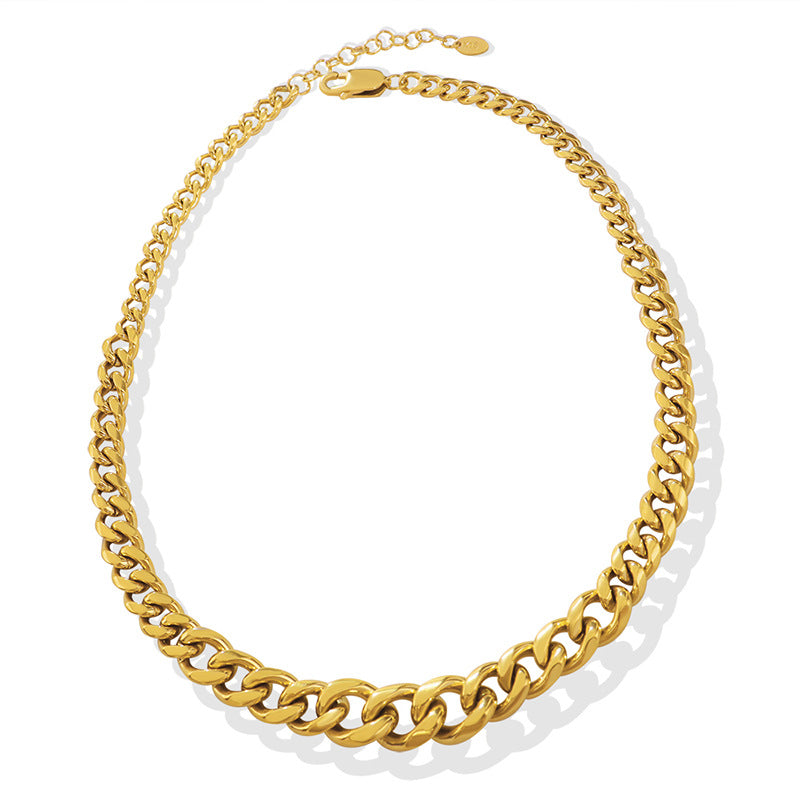 Hip-Hop Style Cuban Chain Necklace in Gold Plated Titanium Steel - Unisex Jewelry by Planderful